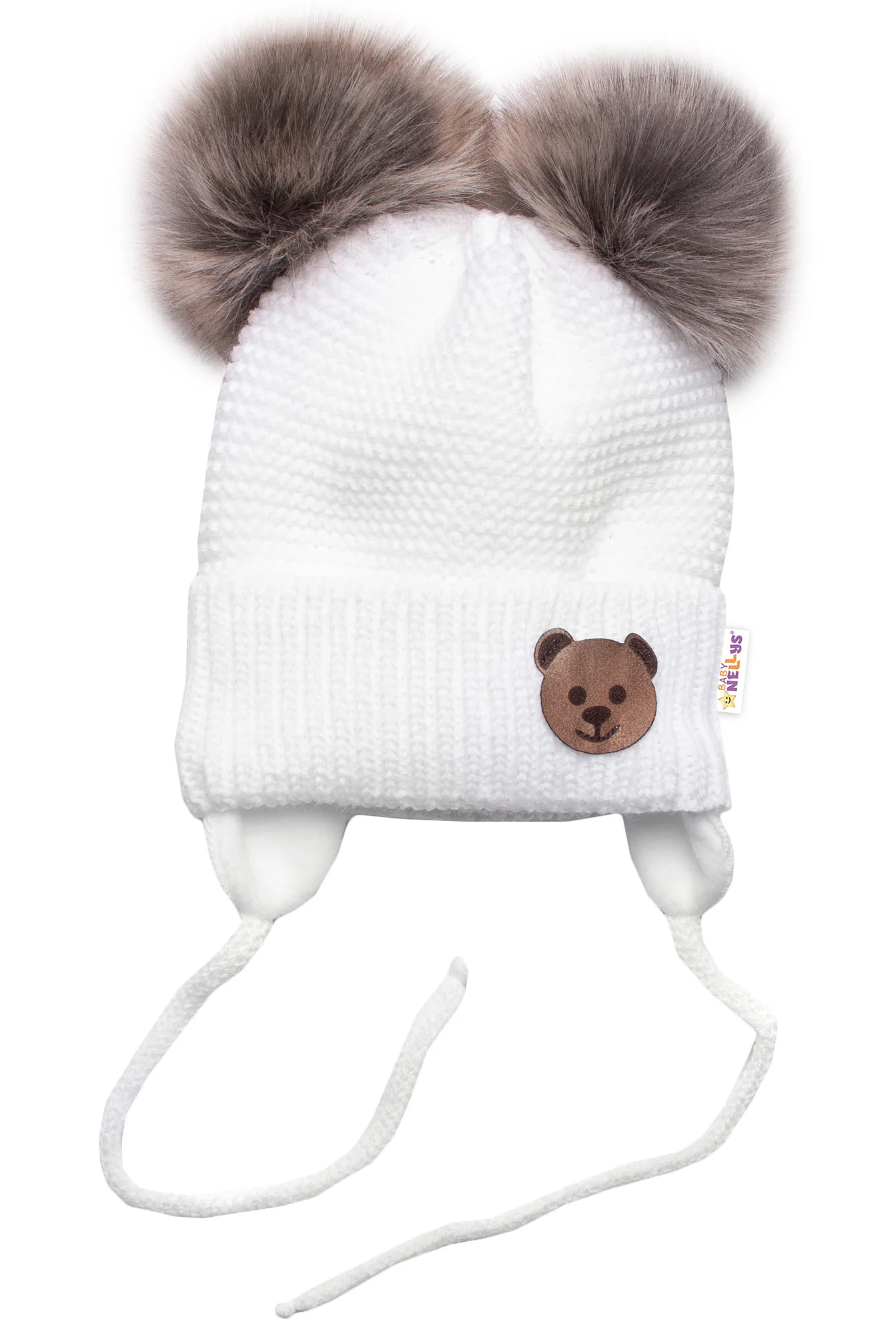 Zimná čiapka s fleecom Teddy Bear - chlupáčk. bambuľky - biela, šedá