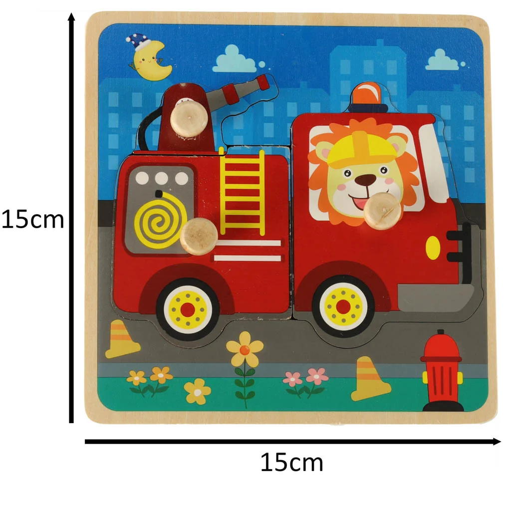 Drevené puzzle hasiči – vzdelávacia skladačka s úchytkami pre deti