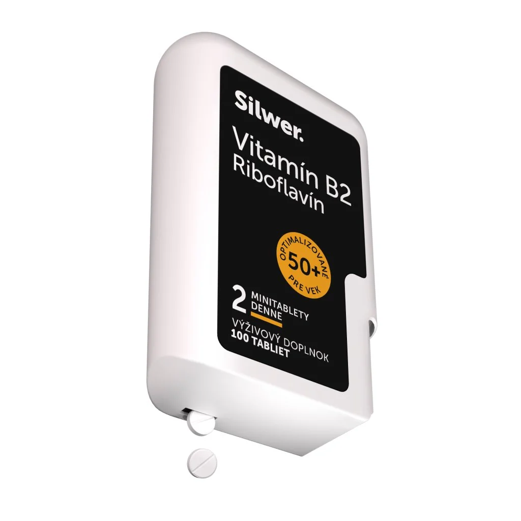 Silwer Vitamín B2 Riboflavín, minitablety v dvojbalení 100 + 100 minitabliet. Energia, nervy, pokožka.