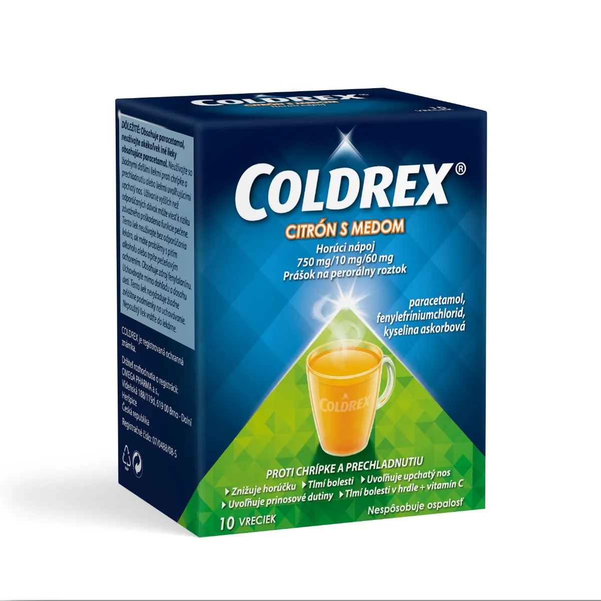 Coldrex Horúci nápoj Citrón s medom 1×10 ks, 1 vrecko = 5g