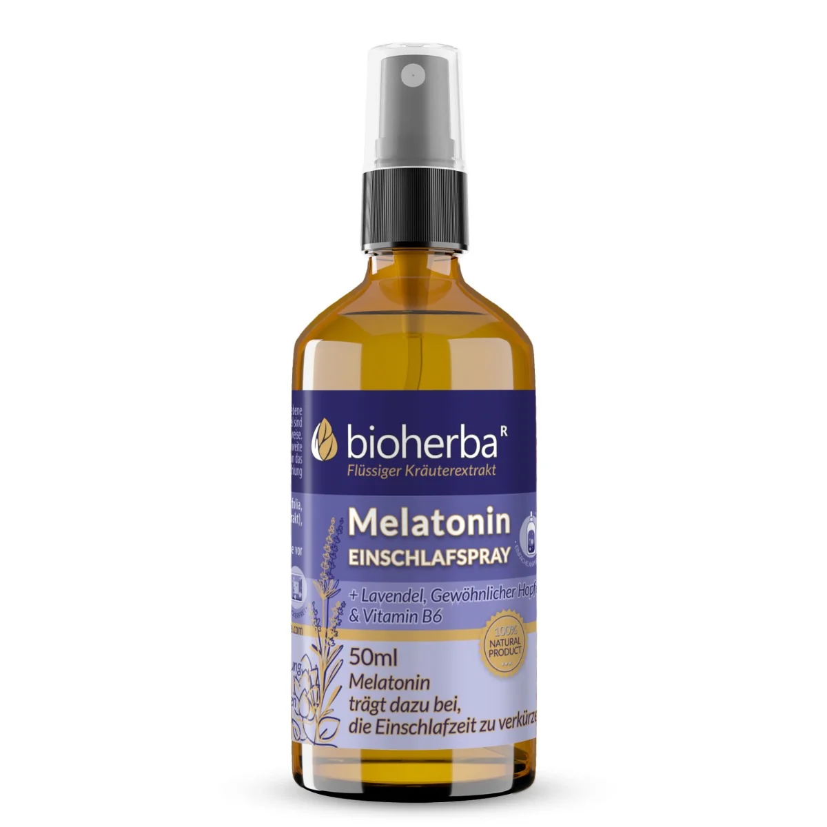 Melatonín sprej na spanie s levanduľou, chmeľom a vitamínom B6 - 50 ml - Bioherba