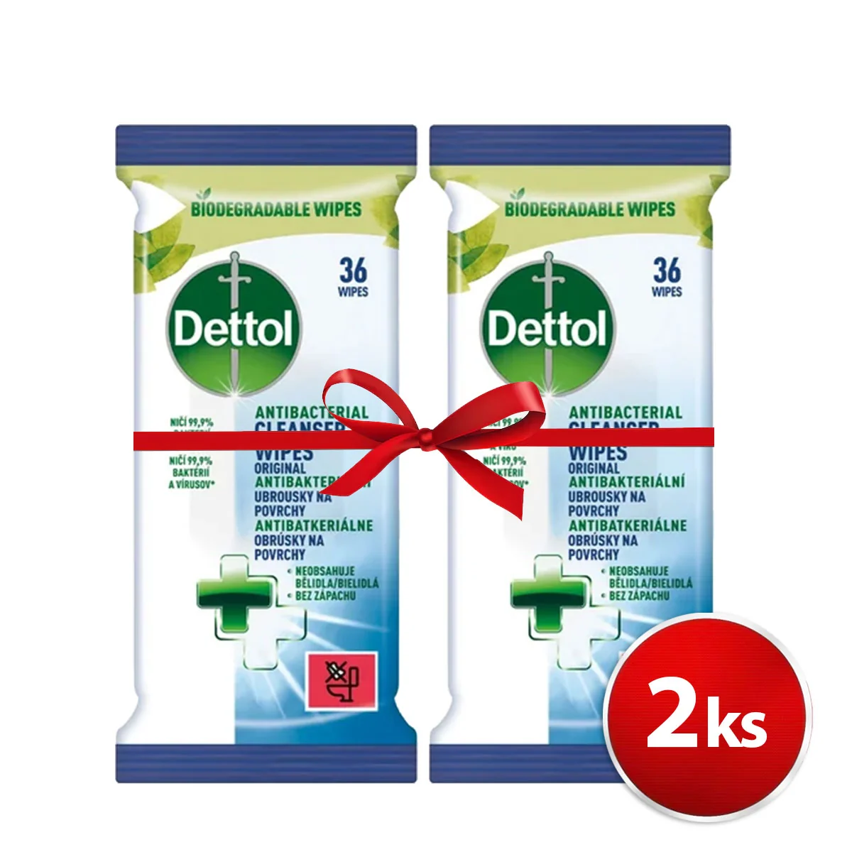 SET 2ks DETTOL antibakteriálne utierky na povrchy 36ks 2x36ks, antibakteriálne utierky
