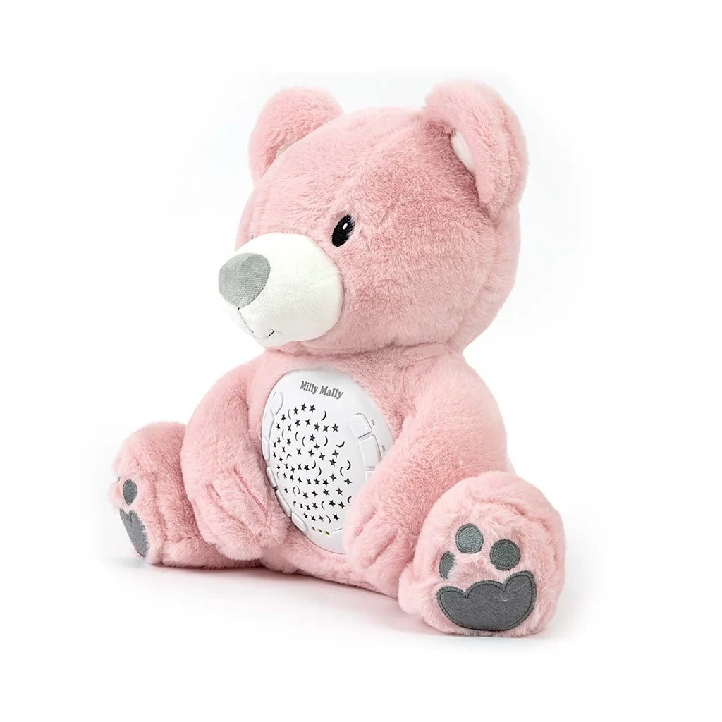 Plyšový zaspávačik medvedík s projektorom Milly Mally Bear pink ,
