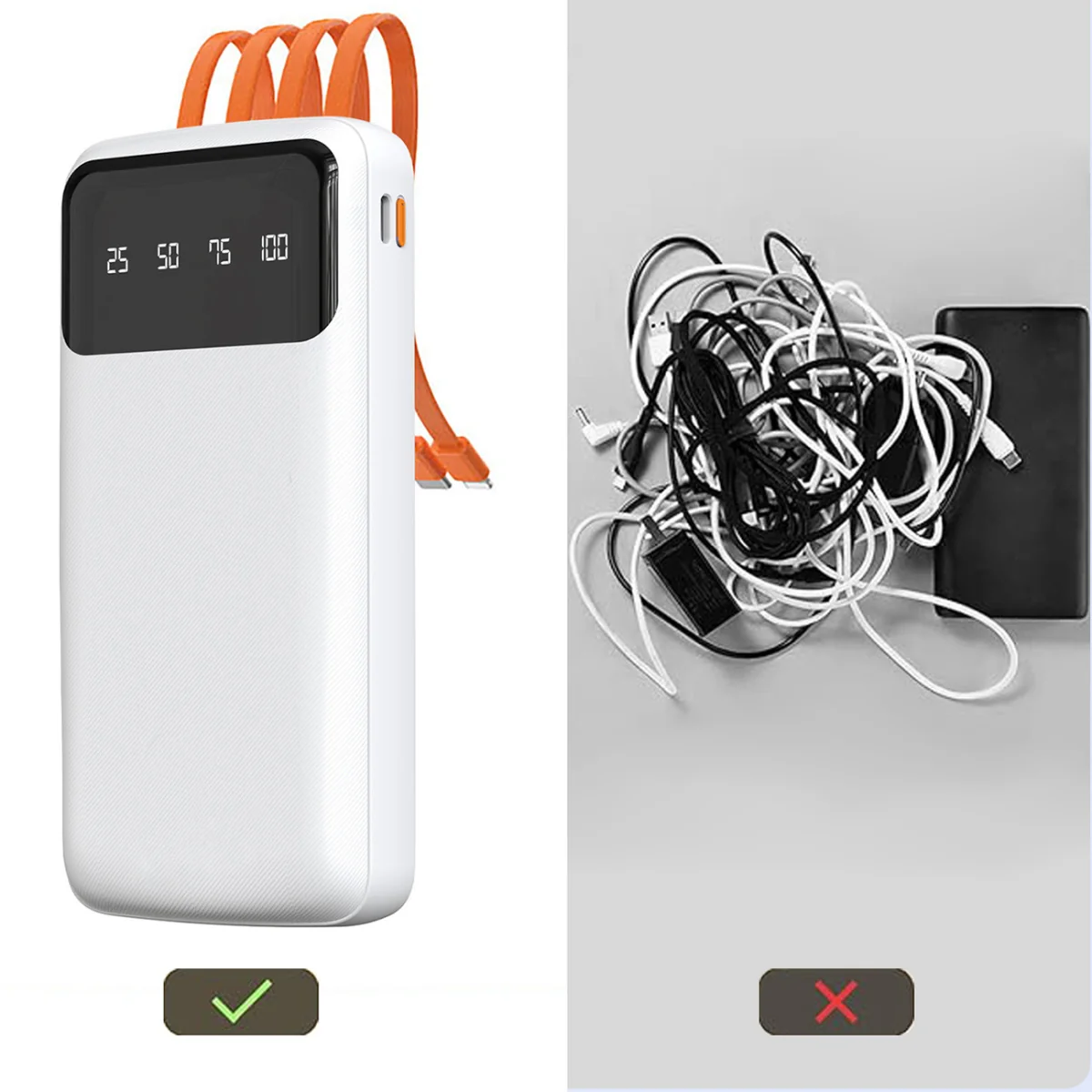 Dudao K6Pro Power Bank 10000mAh 2x USB + kábel USB / USB-C / Lightning / Micro USB, biely / Micro USB, biely