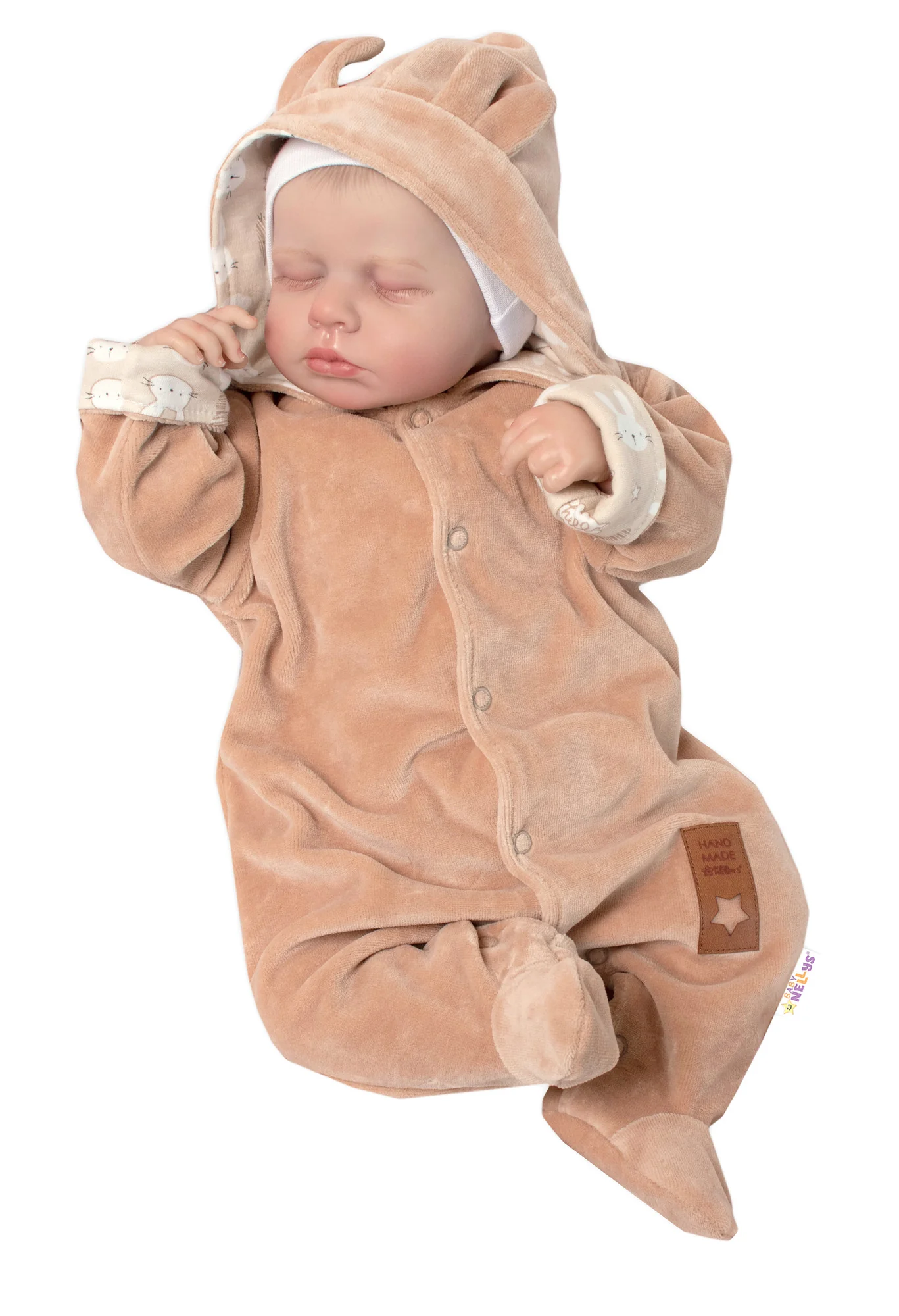 Dvojvrstvový velúrový overal s kapucňou New Bunny, hnedý, veľ. 86