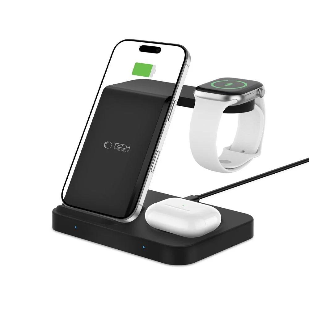 Tech-Protect A37 3in1 bezdrôtová nabíjačka na mobil / Apple Watch / AirPods, čierna rPods, čierna