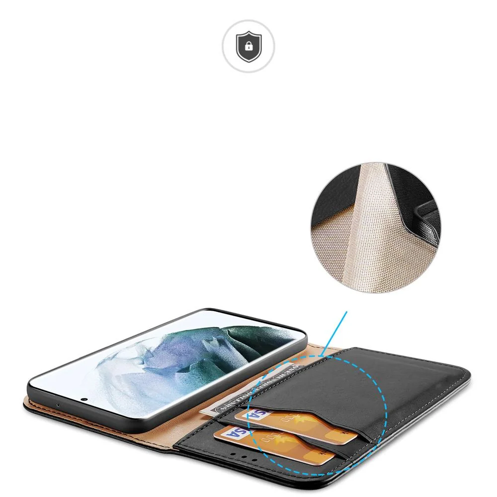 Kožené puzdro pre Samsung Galaxy S22 Ultra - Modrá Elegantné puzdro s prak