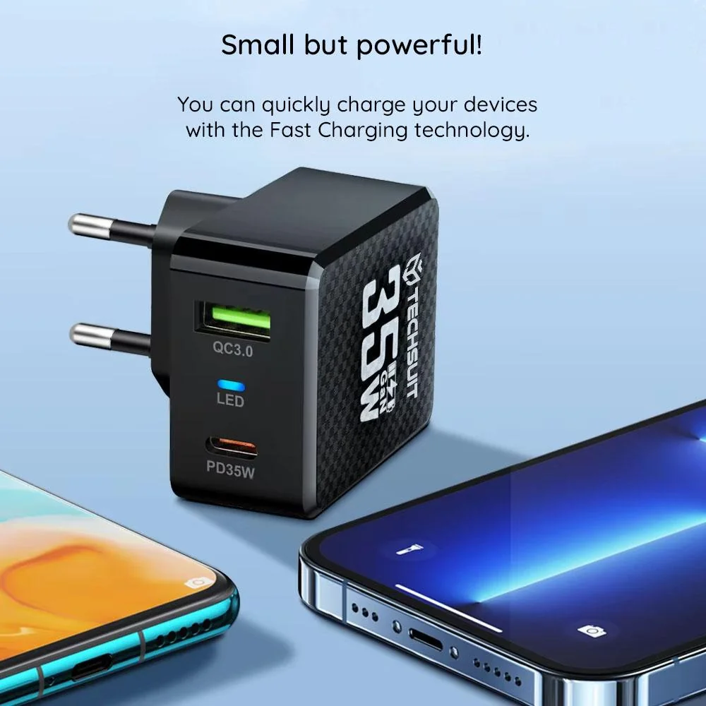 Sieťová Nabíjačka GaN, USB, Type-C PD35W, Čierna