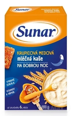 Sunar KRUPICOVÁ MEDOVÁ KAŠA mliečna NA DOBRÚ NOC 1×225 g, detská kaša, od ukonč. 6 mesiaca