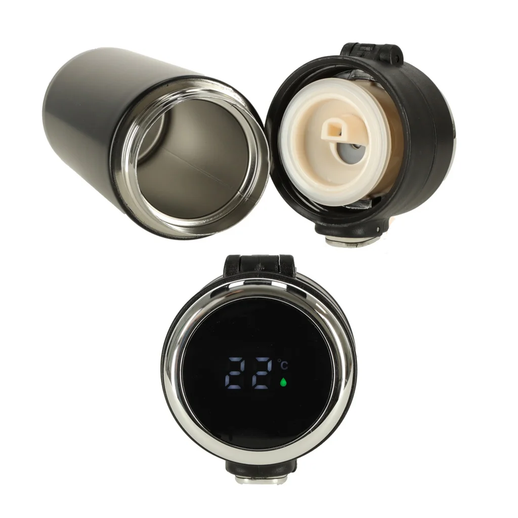 Termohrnček 420 ml s LED teplomerom – čierny, s náustkom
