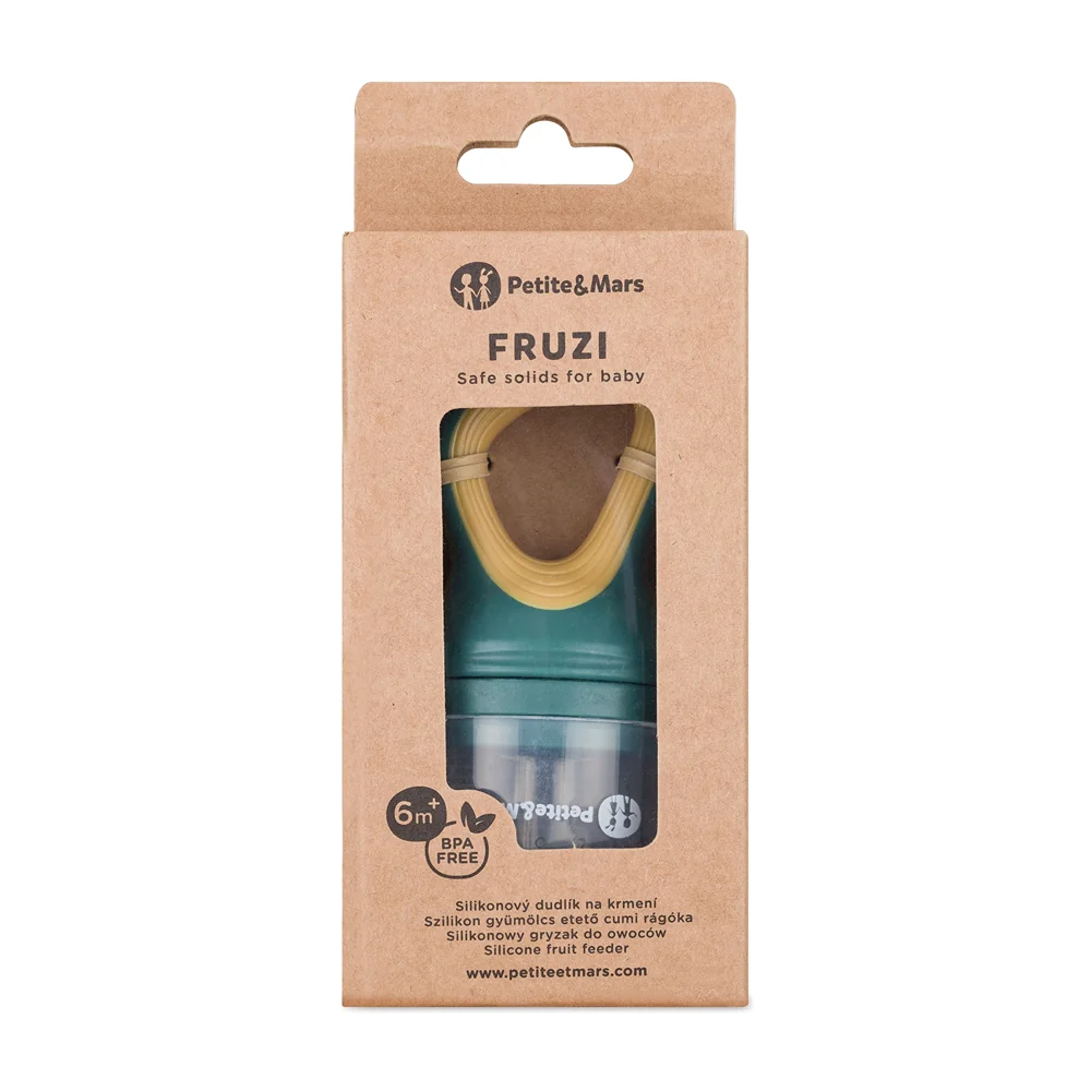 PETITE&MARS Cumlík silikónový na kŕmenie Fruzi Green&Ochre 6m+ 1x1 ks