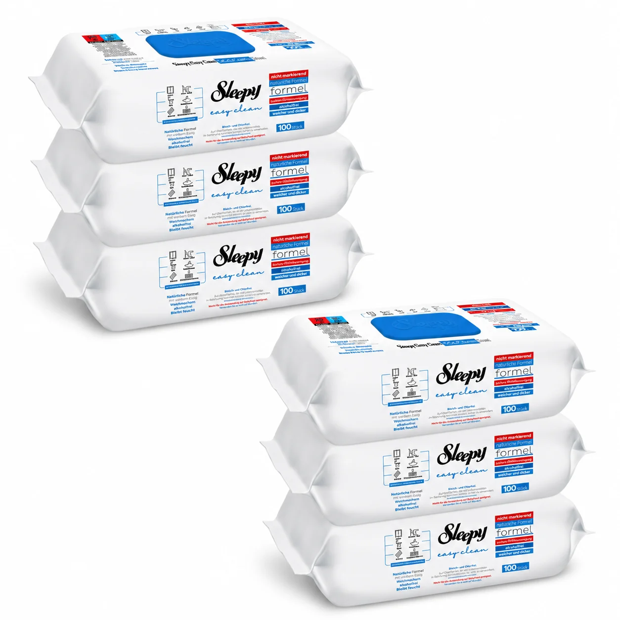 Sleepy Easy Clean vlhčené obrúsky na čistenie povrchov Bleach Additive s bieliacim účinkom a vôňou borovice 600 ks (6x100 ks)
