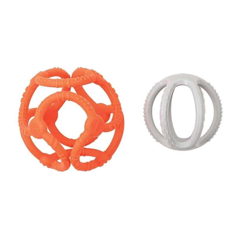 Hryzačka silikónová lopta 2v1 bez BPA 10 cm oranžovo-šedá