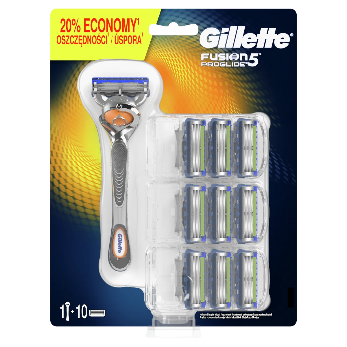 Gillette Fusion Proglide Strojček + 10 hlavíc 1×1 ks, holiaci strojček + náhradné hlavice