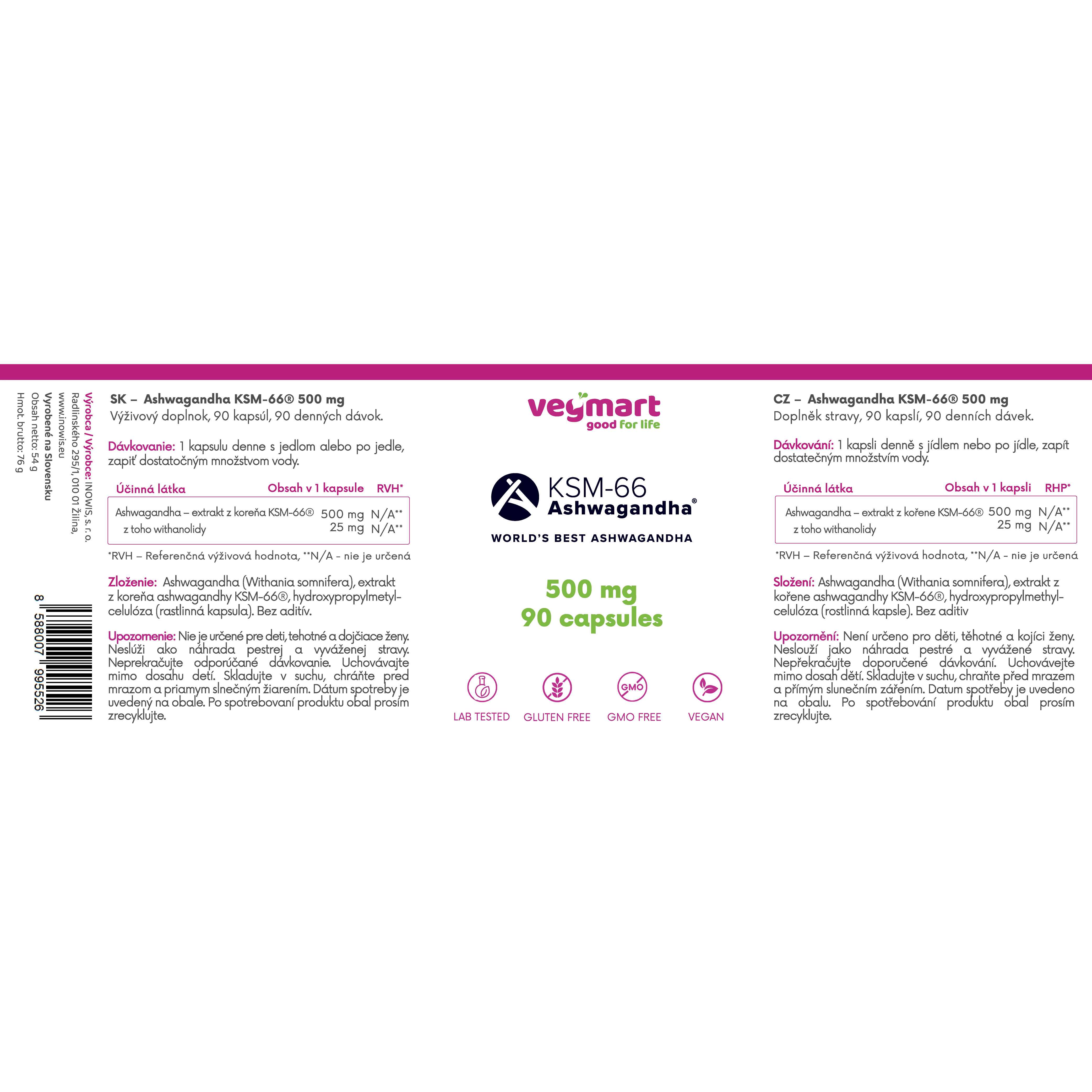 Vegmart Ashwagandha KSM-66® 500 mg, 90 kapsúl