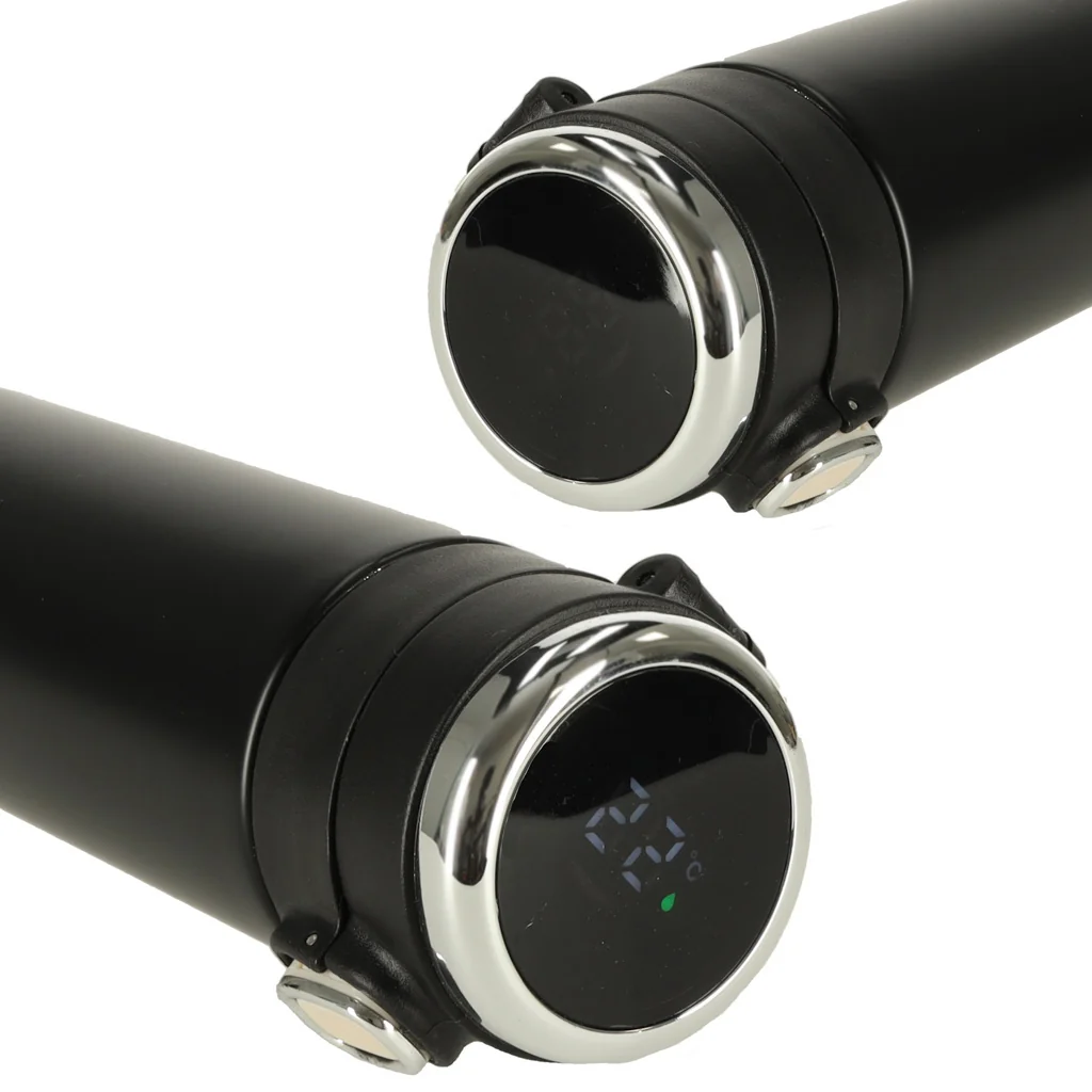 Termohrnček 420 ml s LED teplomerom – čierny, s náustkom