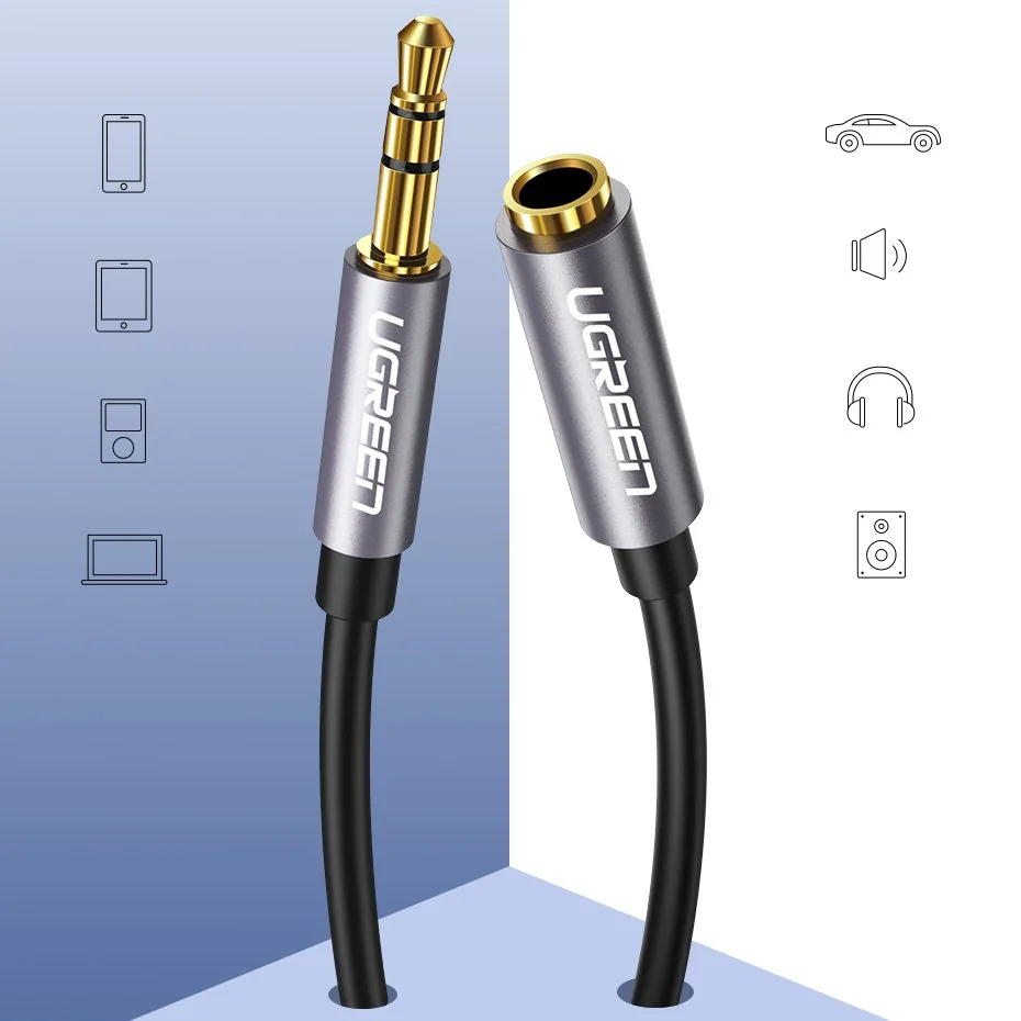 Ugreen AUX kábel 3.5 mm mini jack 1m, strieborný