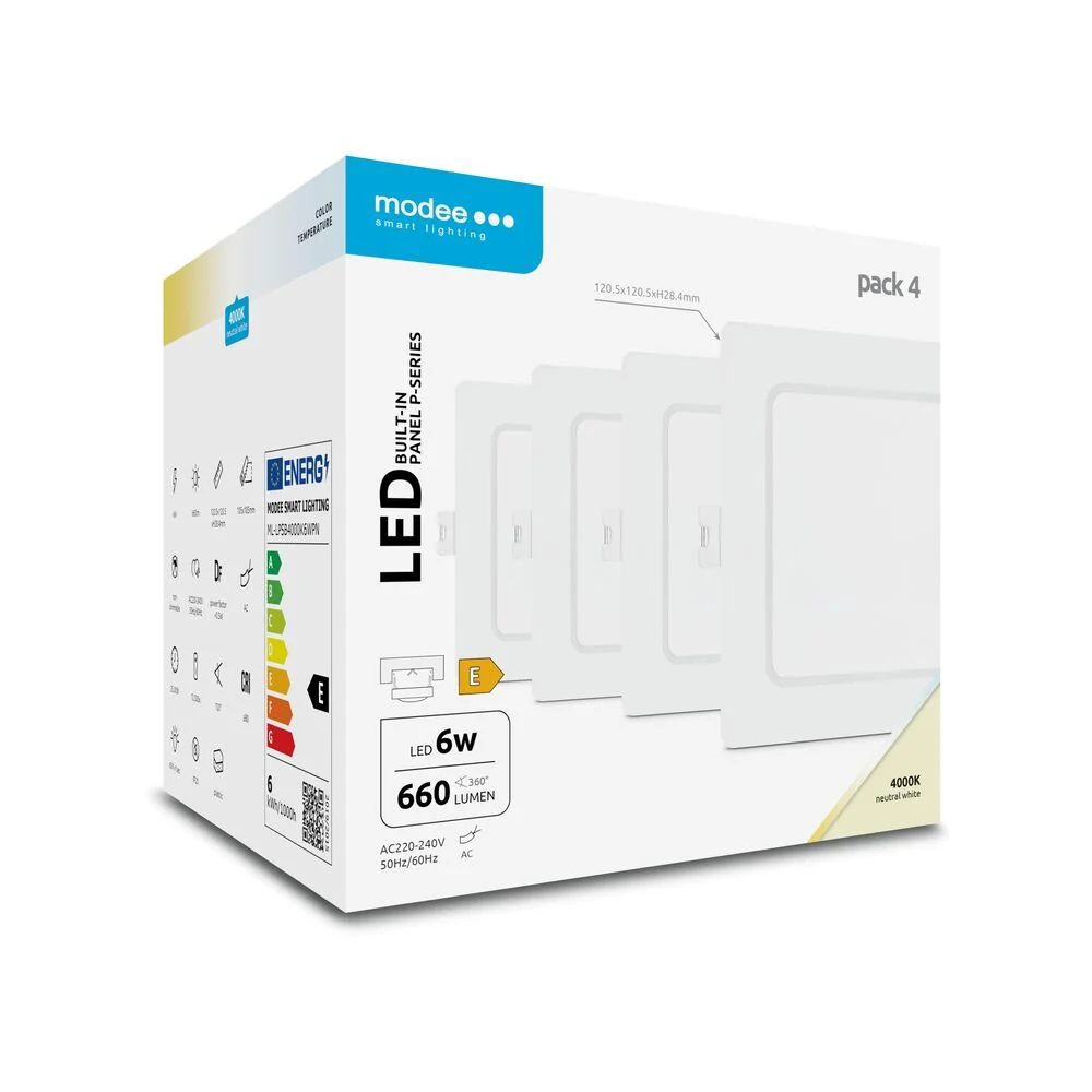 Modee LED stropný panel štvorec 6W 4000K biely 660 lumenov 4ks