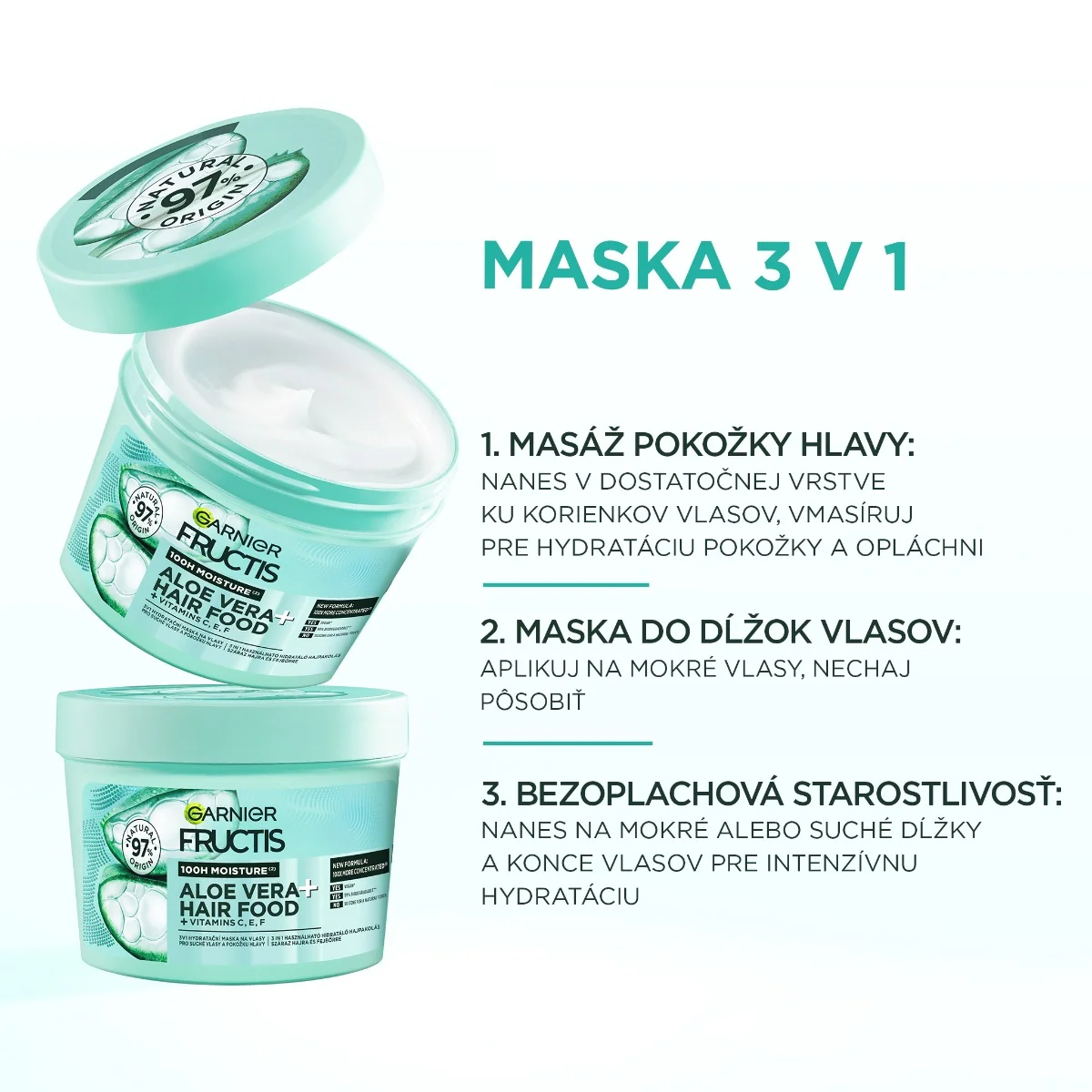 Garnier Fructis Hair Food Hydratačná Aloe Vera maska na normálne až suché vlasy, 400 ml 1×400 ml, maska na vlasy