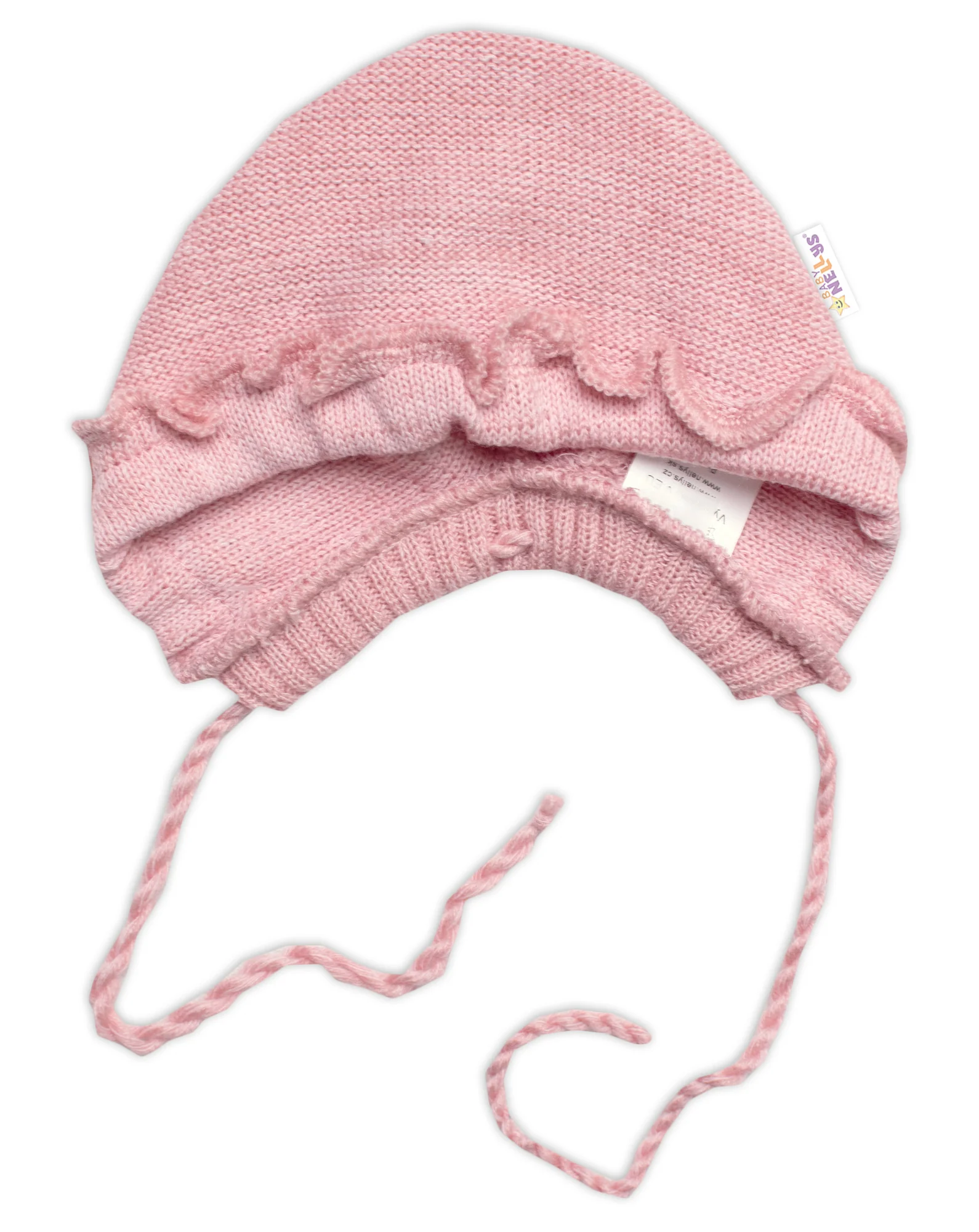 Pletená čiapočka na zaväzovanie bonetka Girl, Hand Made Baby Nellys, púdrová, veľ. 68/74