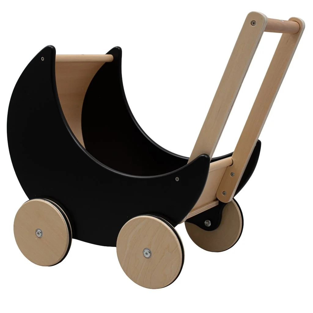 Drevený kočík, chodítko pre deti 2v1 Montessori Baby Mix čierny ,