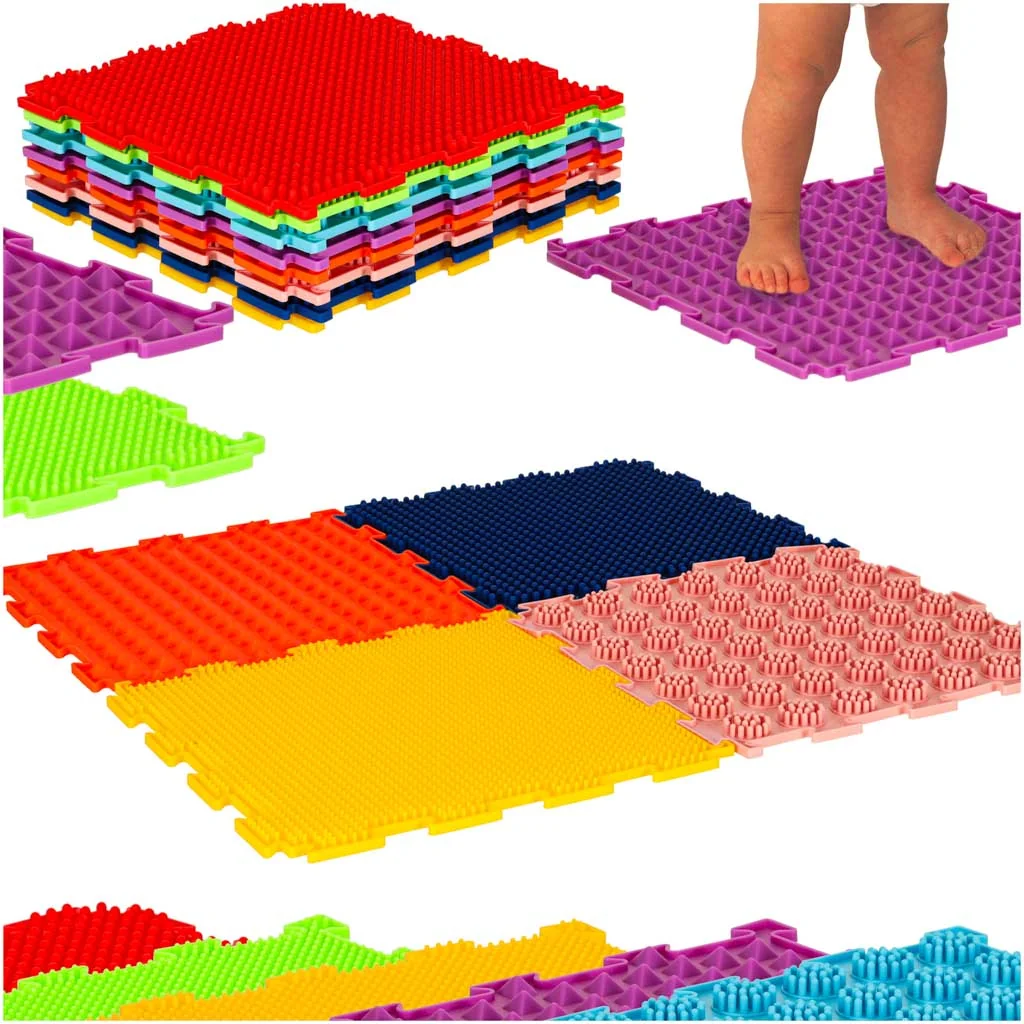 Senzorická podložka puzzle s výstupkami 8 dielov farebná ortopedická