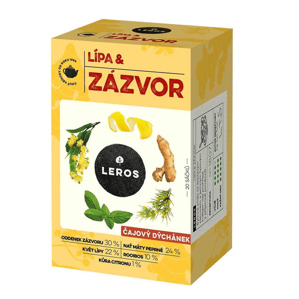LEROS ČAJOVÁ CHVÍĽKA LIPA & ZÁZVOR 20×2 g, bylinný čaj so zázvorom a lipovým kvetom
