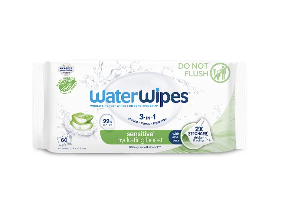 6x WATERWIPES Obrúsky vlhčené Hydrating clean with aloe vera 3in1 60 ks