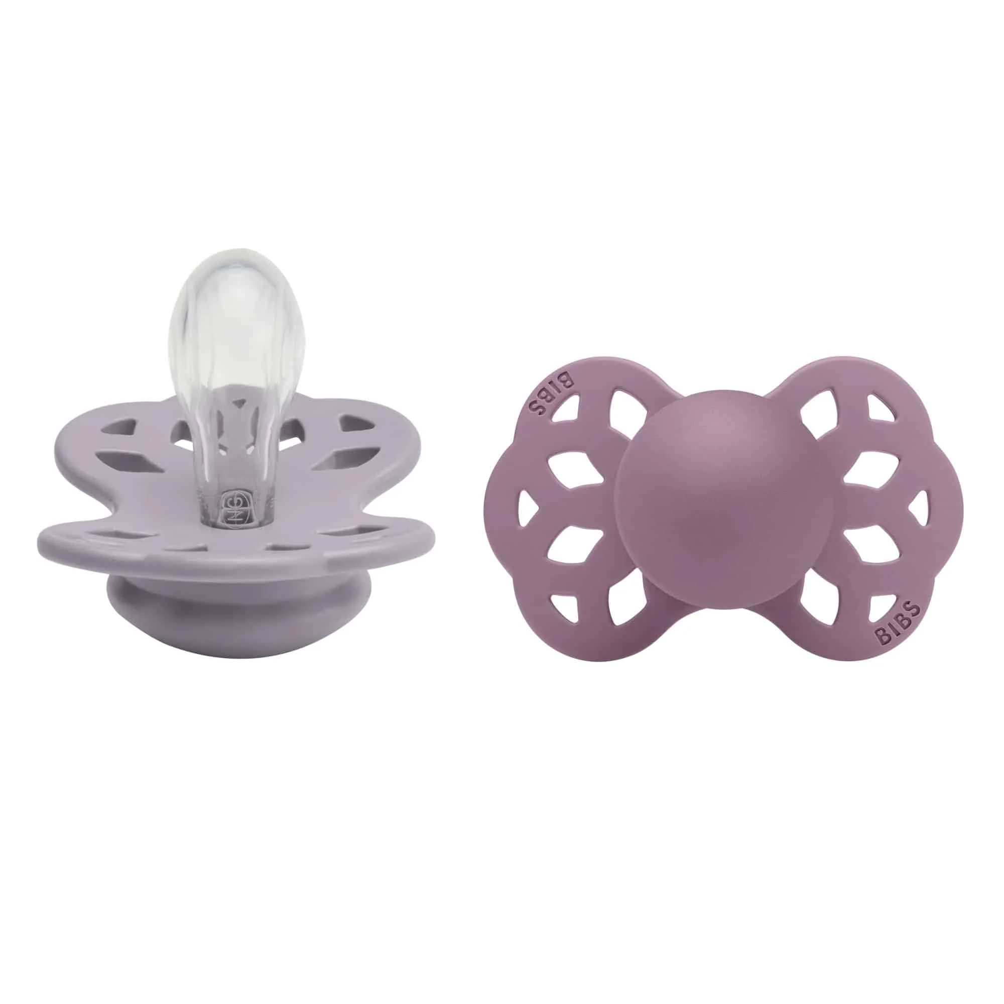 BIBS Infinity symetrické cumlíky zo silikónu 2ks veľkosť 1 - Fossil Grey / Mauve