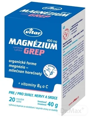 VITAR Magnézium 400 mg + vitamíny B6 a C 1x20 ks, vrecúška s príchuťou grepu