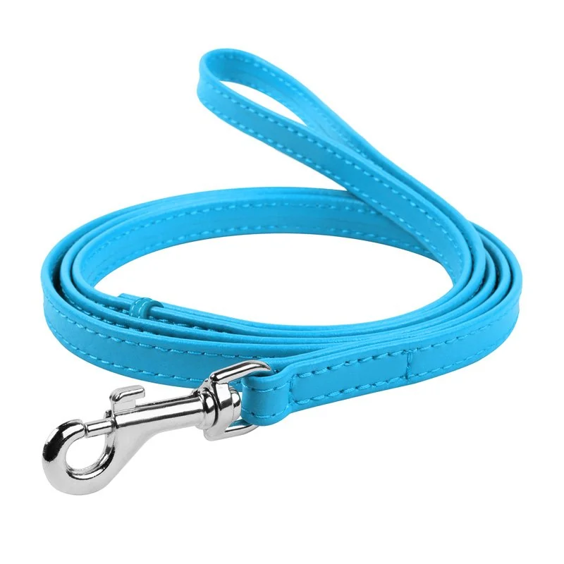 Ploché kožené vodítko modrej farby 122cm, šírka: 18 mm