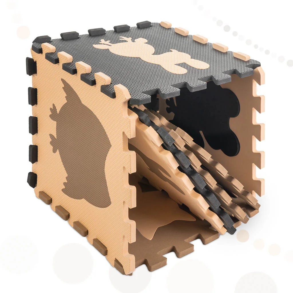 Podložka penové puzzle pre deti 9 ks – béžovo-hnedé zvieratká