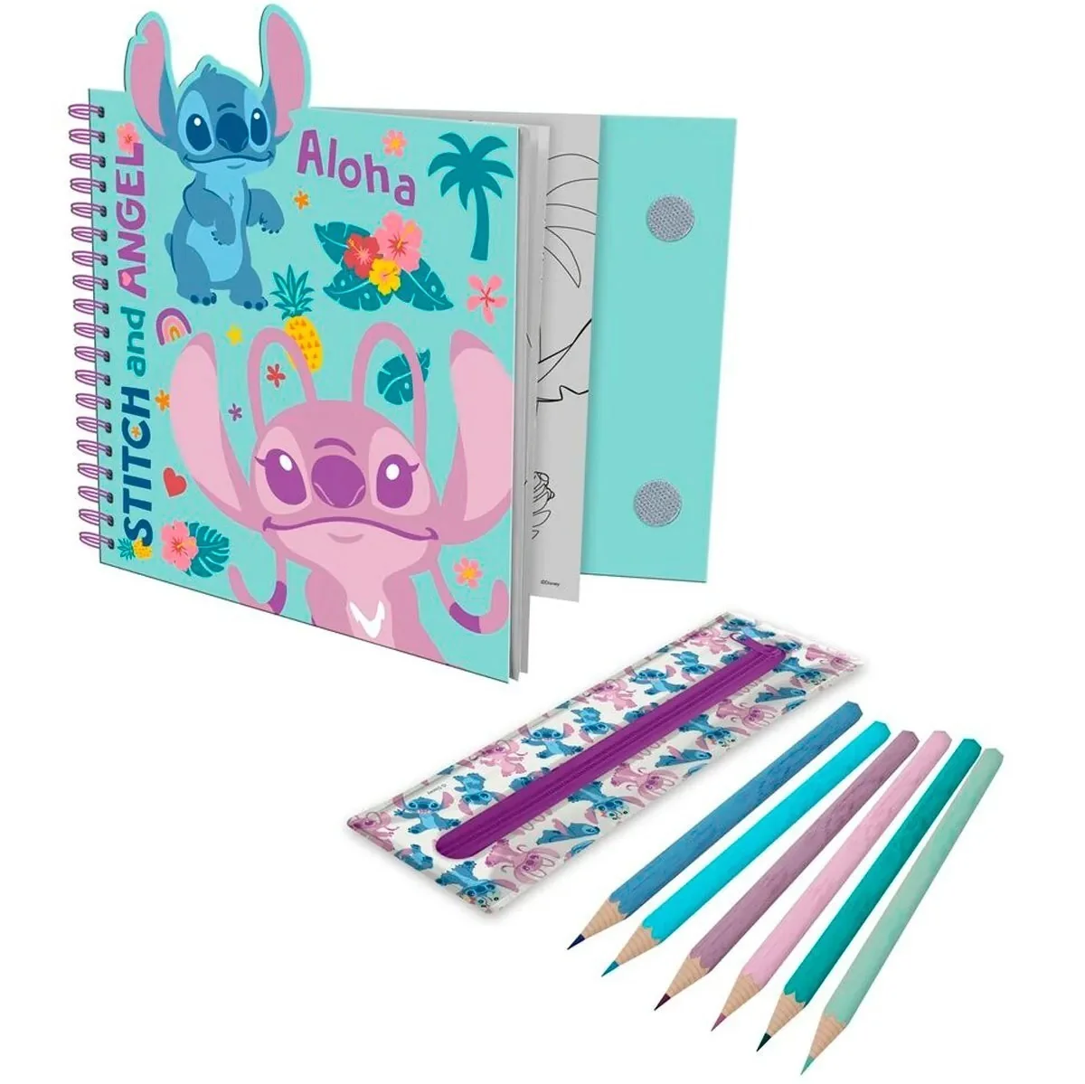 Kids Euroswan Lilo & Stitch kreatívny set s peračníkom, 6 farbičiek, nálepky