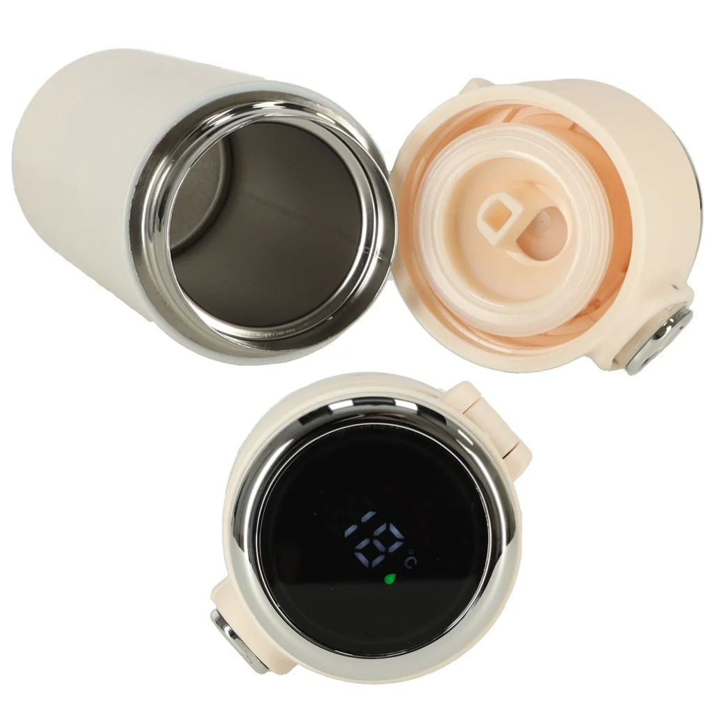 LED termohrnček 420 ml s náustkom – béžový, udrží teplo až 6 h