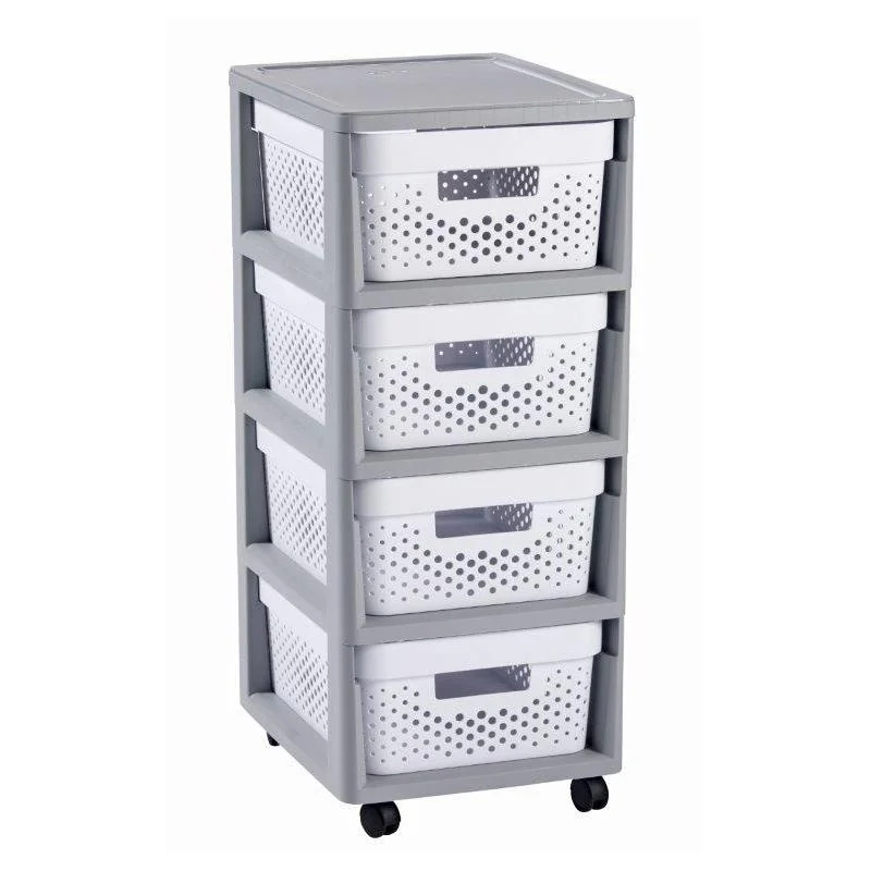 Regál Curver Infinity Dots 4x11L so šuplíkmi bielo-šedý 231556