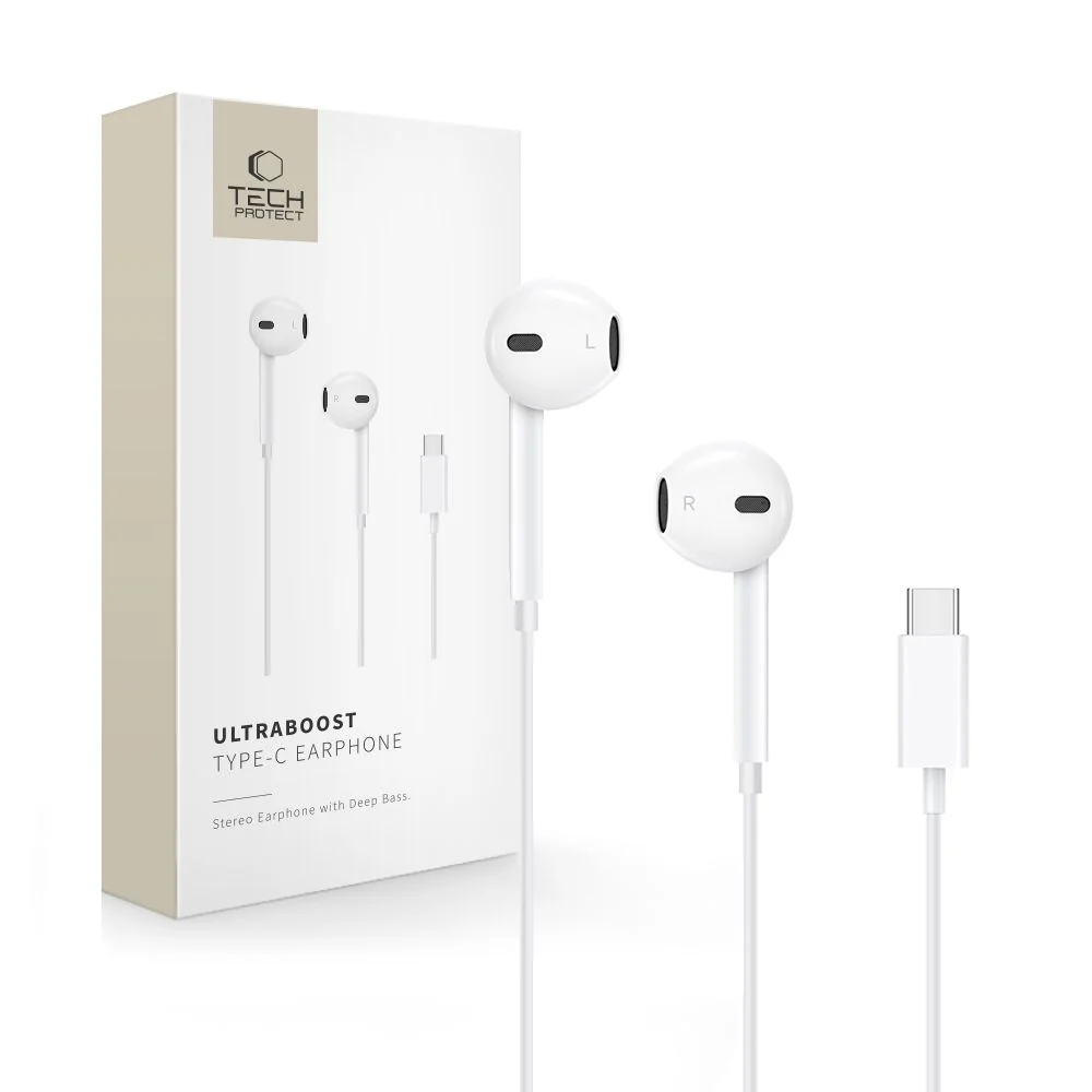 Tech-Protect Ultraboost slúchadlá do uší USB-C, biele