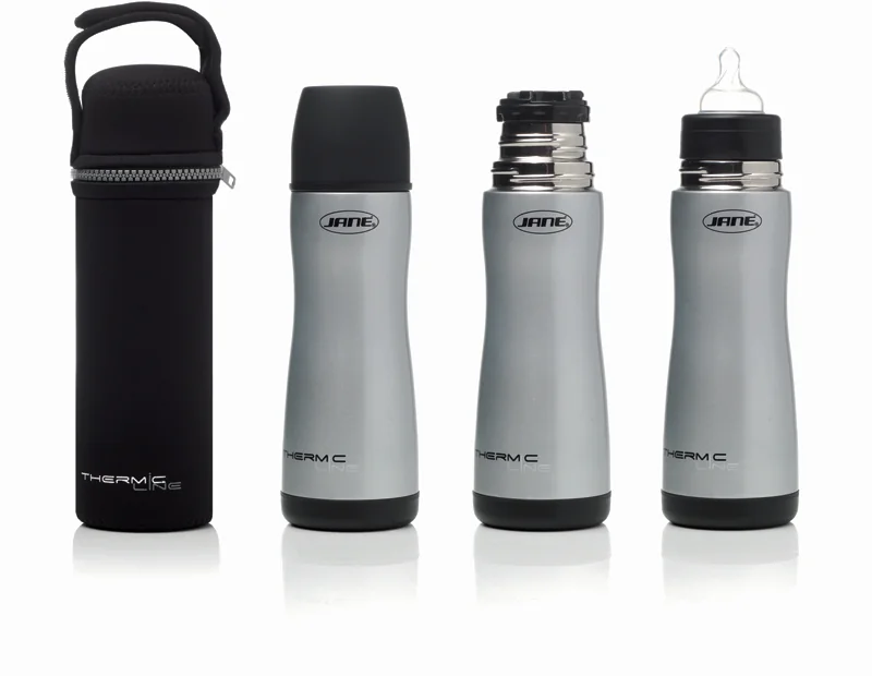 JANE Fľaša nerezová termo s cumľom a termo obalom 1×300 ml, 10 h výdrž tepla