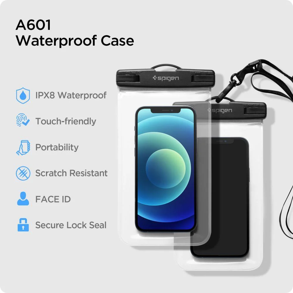 Spigen A601 vodotesné puzdro na mobil, 2-pack priesvitné