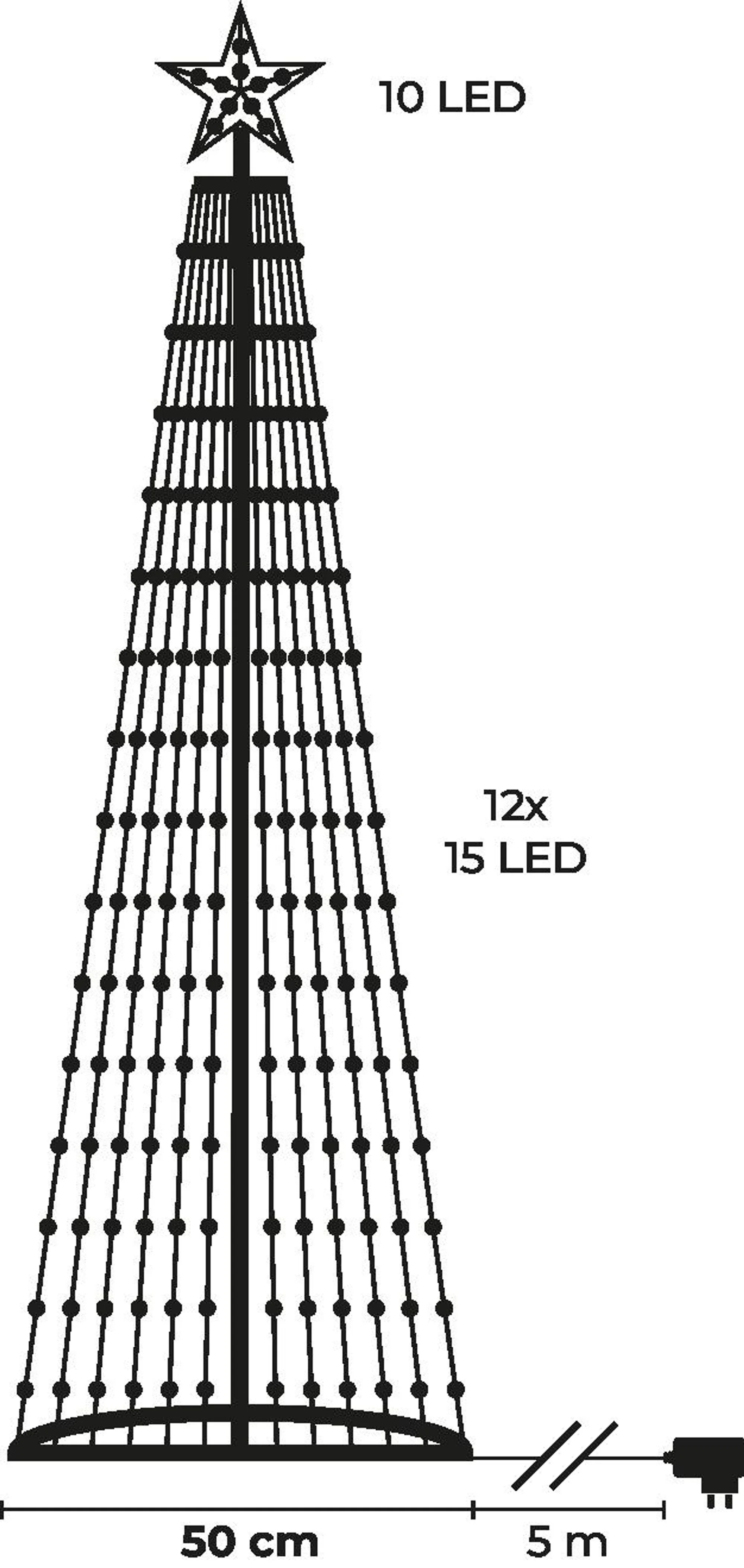 MagicHome vianočný LED stromček, 1 ks 190 LED teplá biela, plast-meď, 50x180 cm