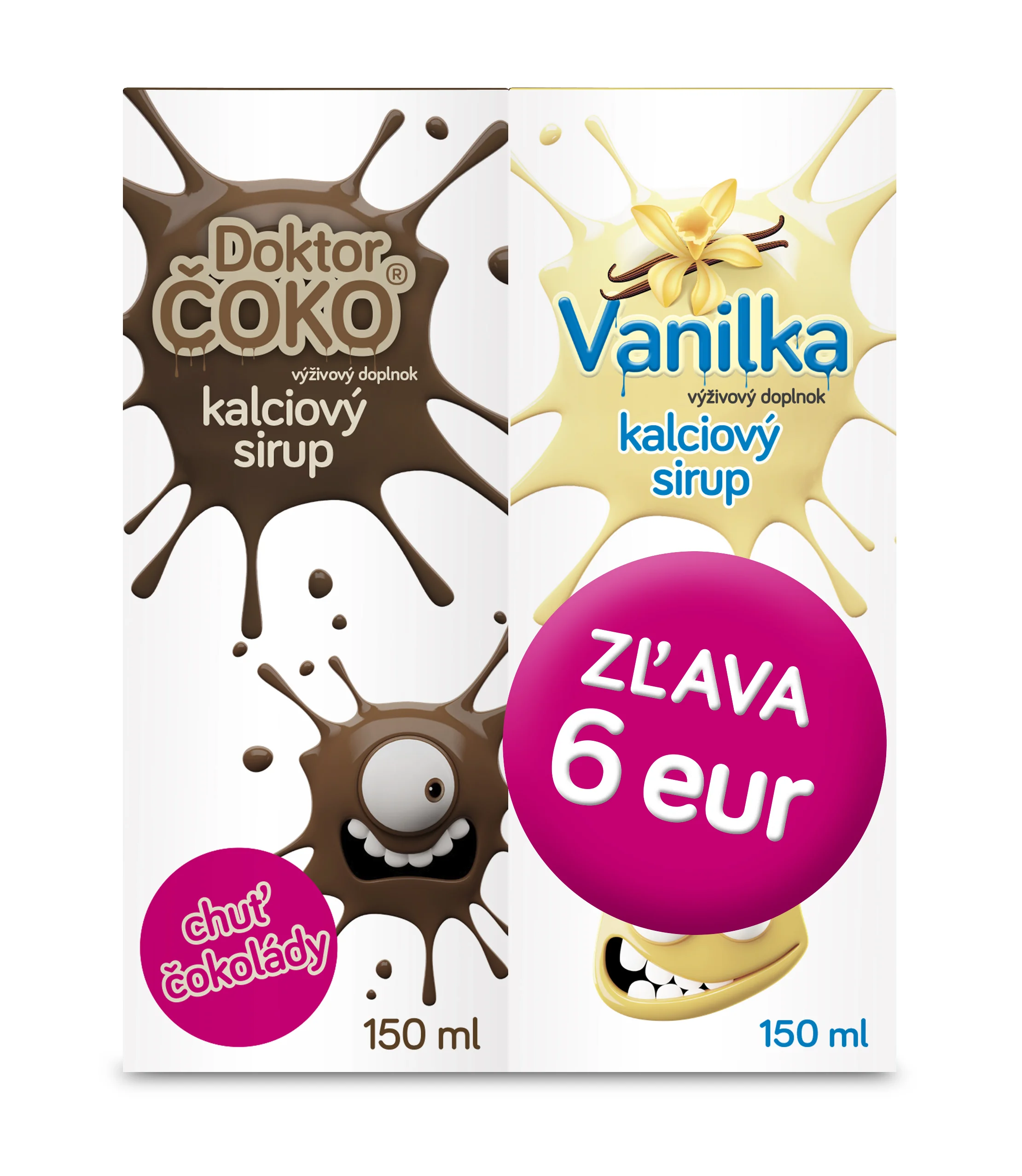 Kalciový sirup Promo Doktor Čoko + Vanilka - VULM 2×150 ml, výživový doplnok