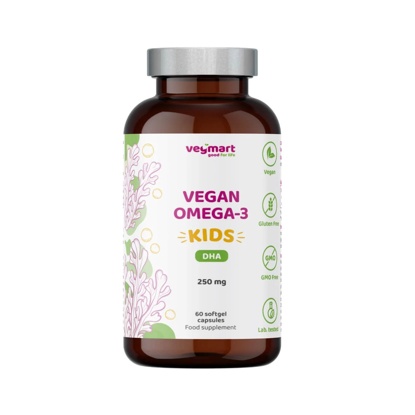 Vegmart Vegánske Omega-3 pre deti DHA 250 mg z mikrorias, 60 kapsúl
