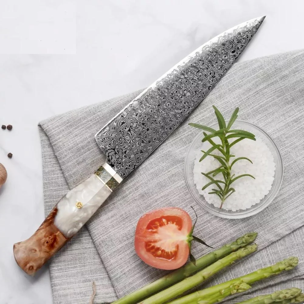 Damaškový kuchynský nôž Chef-Modrá 1ks, čepeľ 19,5cm