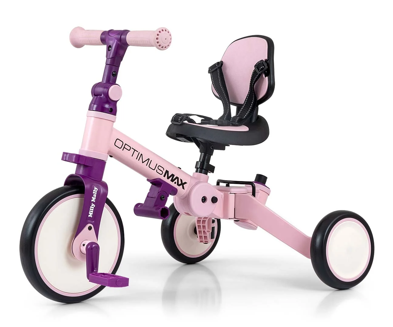 Detská trojkolka 5v1 Milly Mally Optimus Max s vodiacou tyčou pink ,