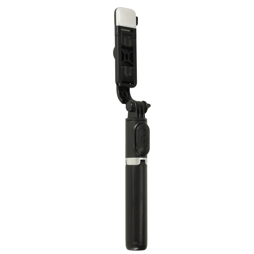 Selfie tyč so statívom a LED, Bluetooth diaľka – čierna