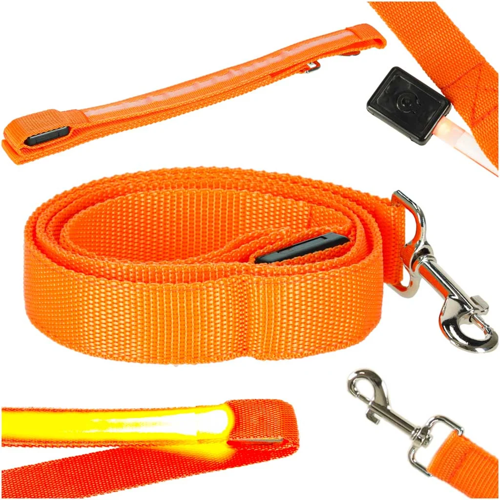 LED svietiace vodítko pre psa/mačku 1,2 m – 3 režimy, oranžové