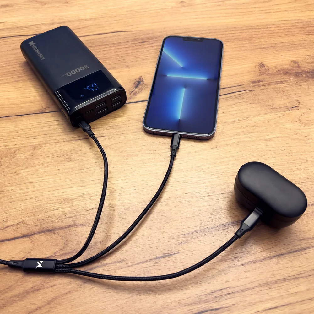 MG 3in1 kábel USB - USB-C/ Micro USB / Lightning 2.8A 1.25m, čierny