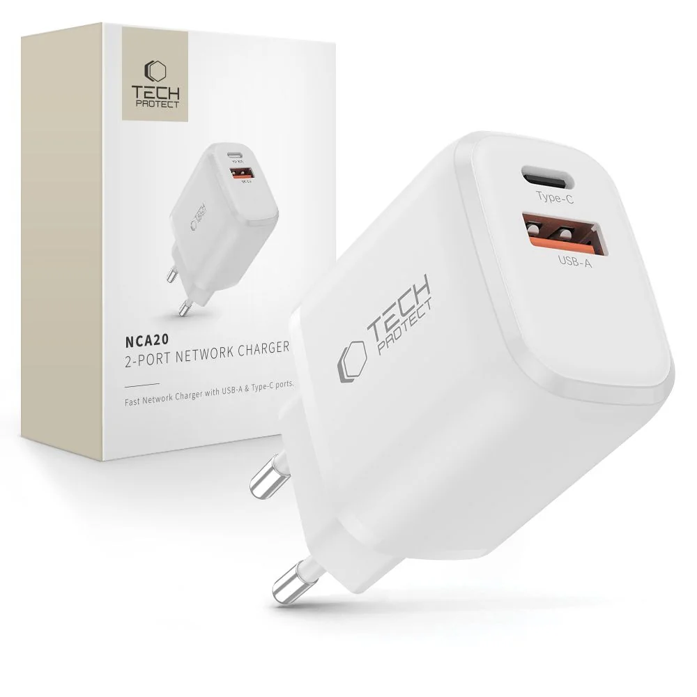 Tech-Protect NCA20 sieťová nabíjačka 20W PD QC, biela