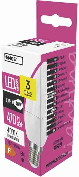 LED CLS CANDLE 5W E14 NW 1×1 ks, LED žiarovka