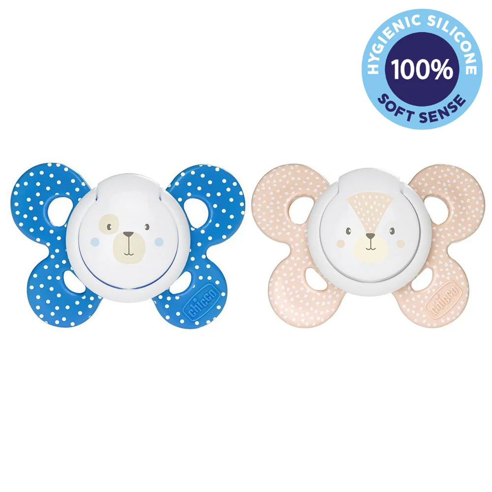CHICCO Cumlík Physio Comfort silikónový chlapec - macko/líška 2 ks, 6-16 m 1×2 ks, ortodontický cumlík