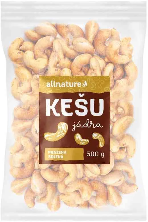 Allnature Kešu pražené solené 1×500 g, pražené kešu solené